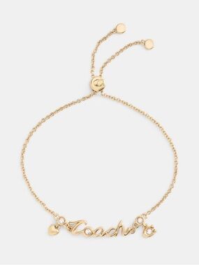 COACH SCRIPT SLIDER BRACELET WITH SIGNATURE C & HEART CHARMS